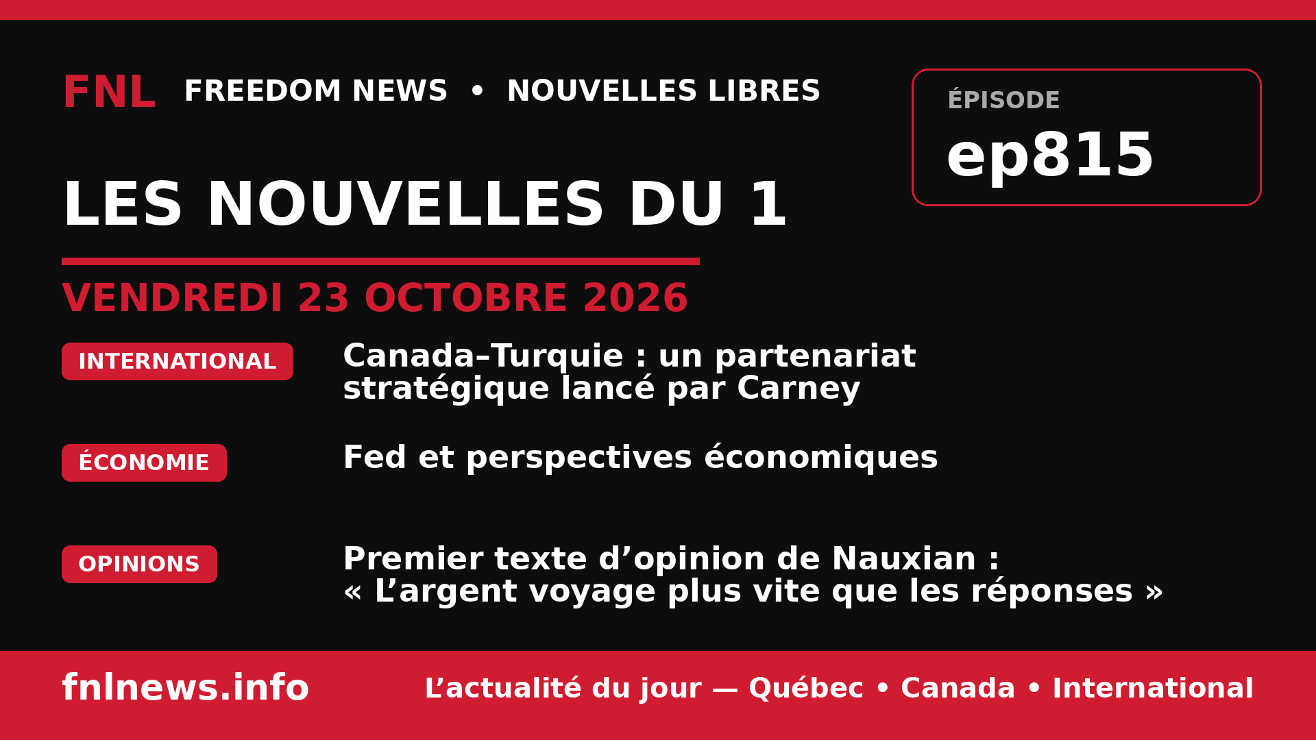 FNL ep815 – CANADA – TURQUIE — PARTENARIAT STRATÉGIQUE; Fed et perspectives;