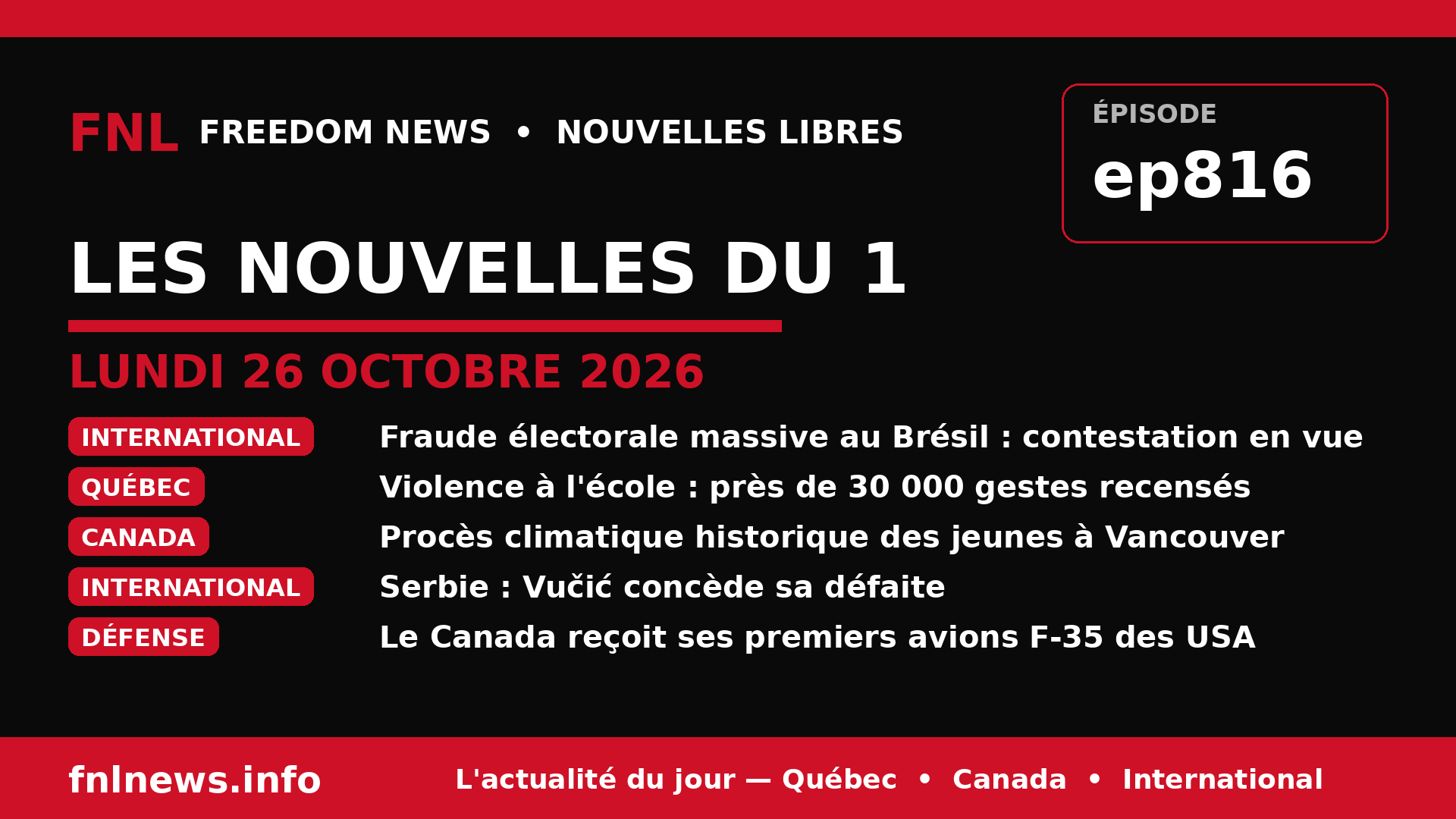 FNL ep816 – Fraude électorale massive au Brésil: contestation en vue