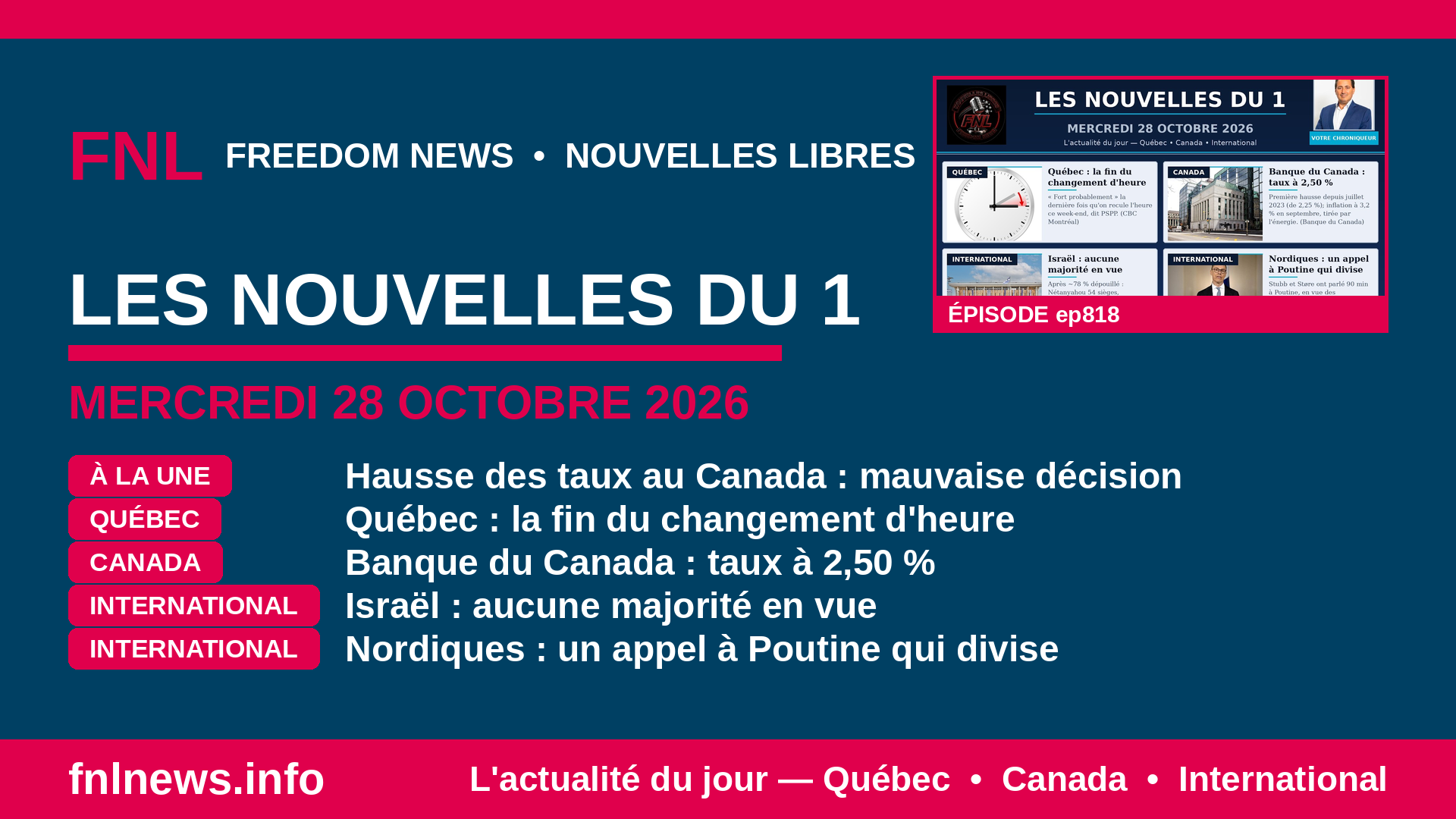 FNL ep818 –  Hausse des taux au Canada: mauvaise décision; fin du changement d’heure ; Israël